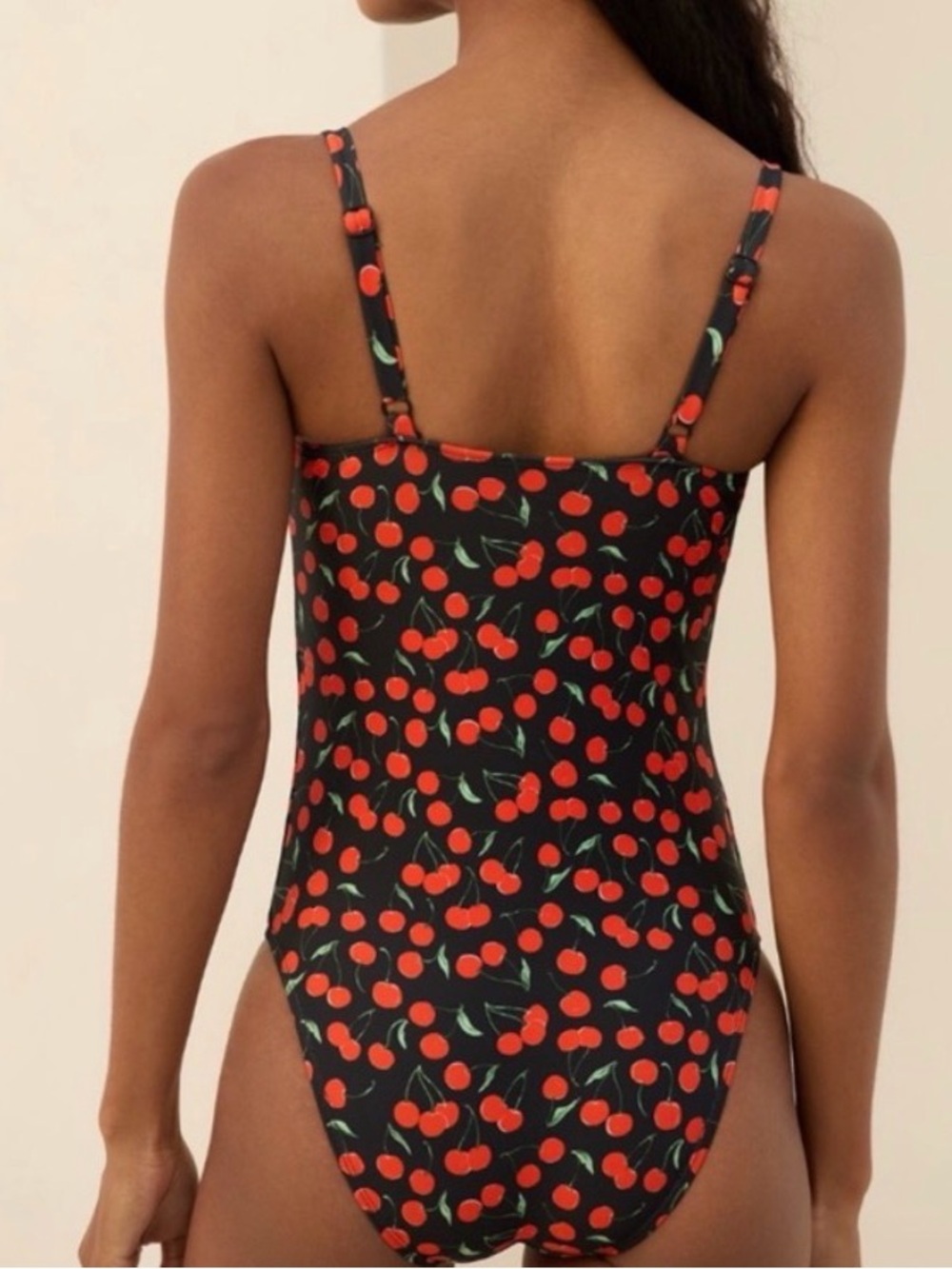 Good America Cherry Print One-Piece Swimsuit - Black with Red Cherries - Picture 4 of 10